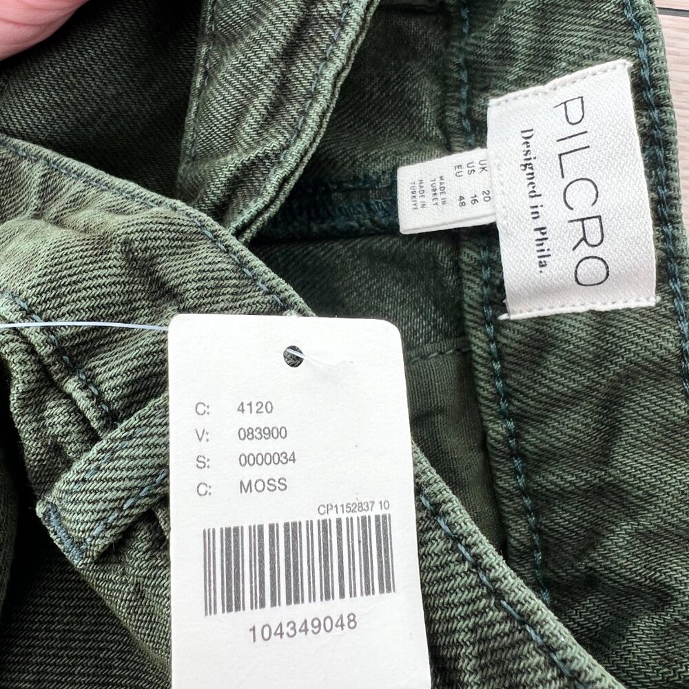 NWT Anthropologie Pilcro Pleated Basque-Waist Olive Green Denim Midi Skirt Sz 16 - Picture 6 of 14